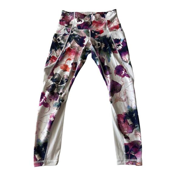 Athleta Womens Size XSP Floral Mudra 7/8 Leggings Mesh Side Pockets Waist Pocket - Picture 1 of 11